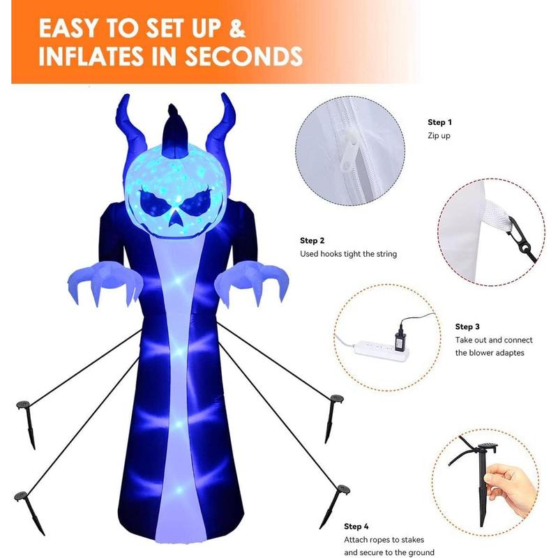 12ft LED Color-Changing Demon Pumpkin Inflatable